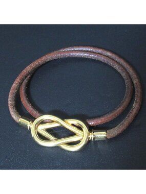 Hermes Jumbo Choker 2 Bracelet Brown Gold Hardware
